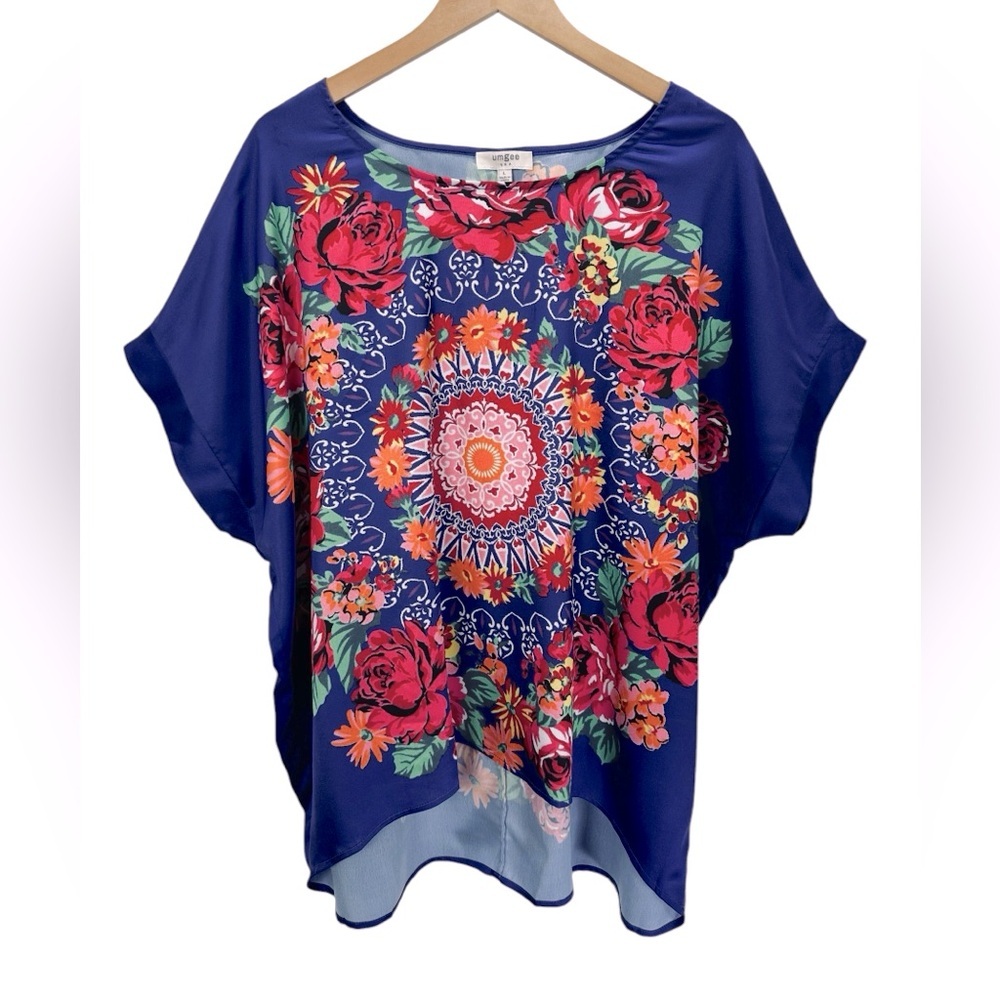 Umgee Boxy Floral Mandela Silky Satin Tunic Large